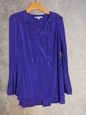 ANTONIO MELANI Deep Blue/Purple V-Neck Long-Sleeve Tunic
